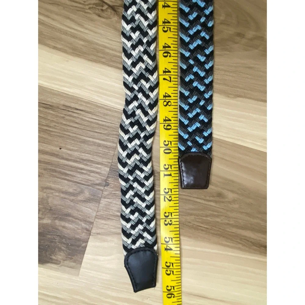 Mens Braided Elastic Stretch‎ Belt Lot 2 Blue Grey Black Chevron Woven 42 & 2XL